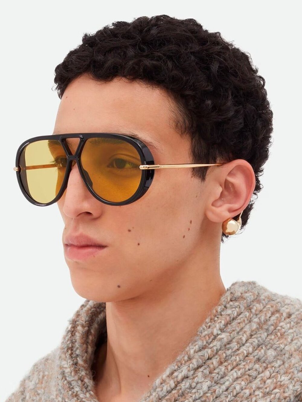 BOTTEGA VENETA Sunglasses BV1273 Black Gold Frame Yellow Lensd
